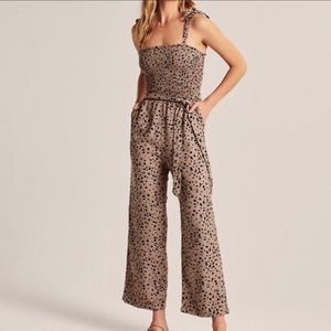 NWT Abercrombie & Fitch leopard print smocked jumpsuit XL tall